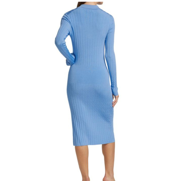 Rag & Bone Dawson Polo Dress Ribbed Knit Stretch Blue Long Sleeve Slit XLarge - Picture 3 of 13